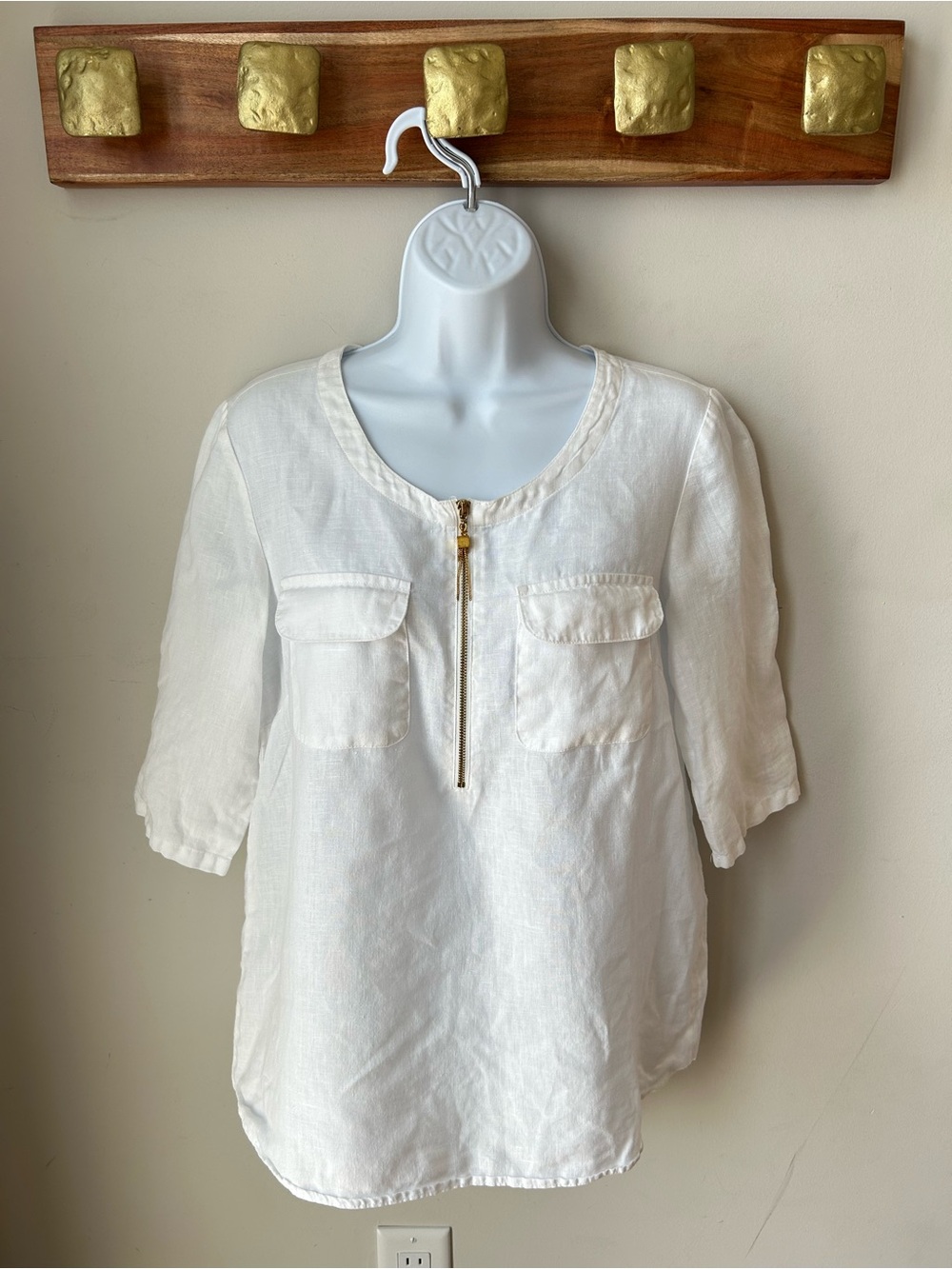 White LINEN Pocket Blouse Ellen Tracy Coastal Cottagecore Nautical